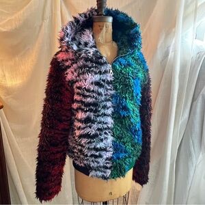 🥀 KENZO x H&M Collab Mutlicolored Faux Fur Zip Up Winter Jacket Size S 🥀